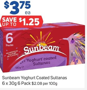 Foodland Sunbeam Yoghurt Coated Sultanas 6 x 30g 6 Pack offer