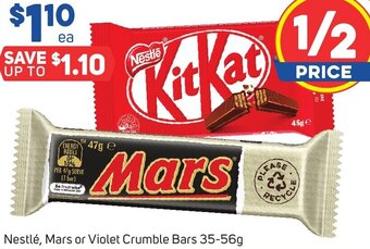Foodland Nestlé, Mars or Violet Crumble Bars 35-56g offer