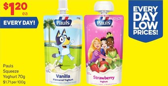 Foodland Pauls Squeeze Yoghurt 70g offer