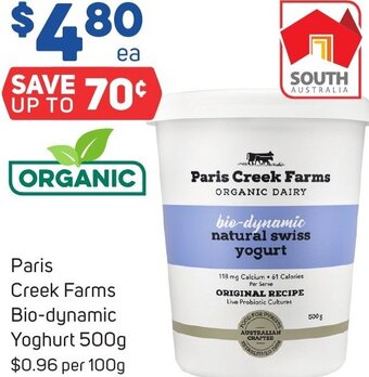 Foodland Paris Creek Farms Bio-dynamic Yoghurt 500g offer