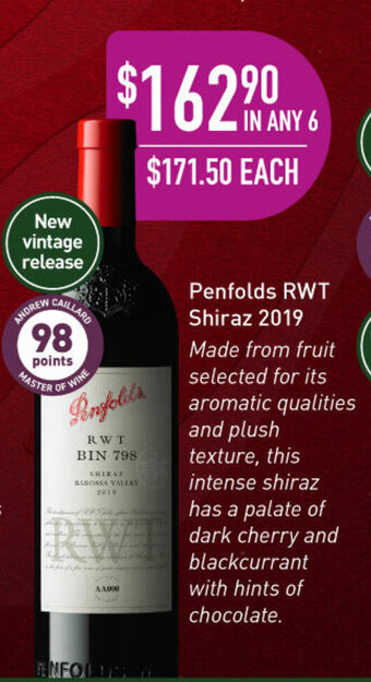 Dan Murphy's Penfolds RWT Shiraz 2019 offer