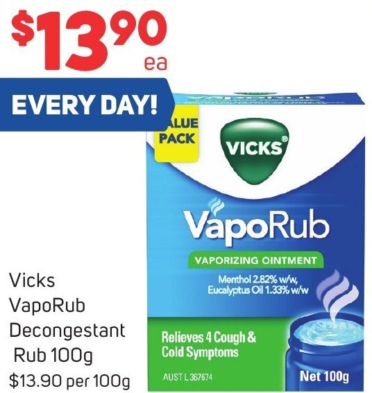Vicks VapoRub Decongestant Rub 100g offer at Foodland