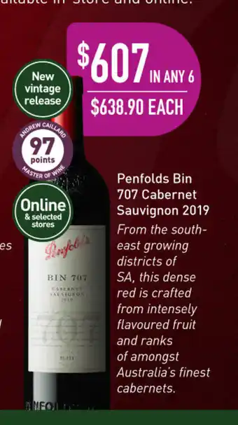 Dan Murphy's Penfolds Bin 707 Cabernet Sauvignon 2019 offer