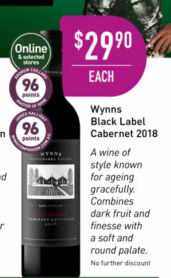 Dan Murphy's Wynns Black Label Cabernet 2018 offer