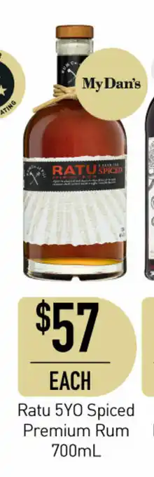Dan Murphy's Ratu 5YO Spiced Premium Rum 700mL offer