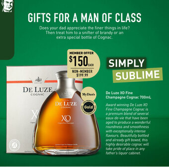 Dan Murphy's De Luze XO Fine Champagne Cognac 700mL offer