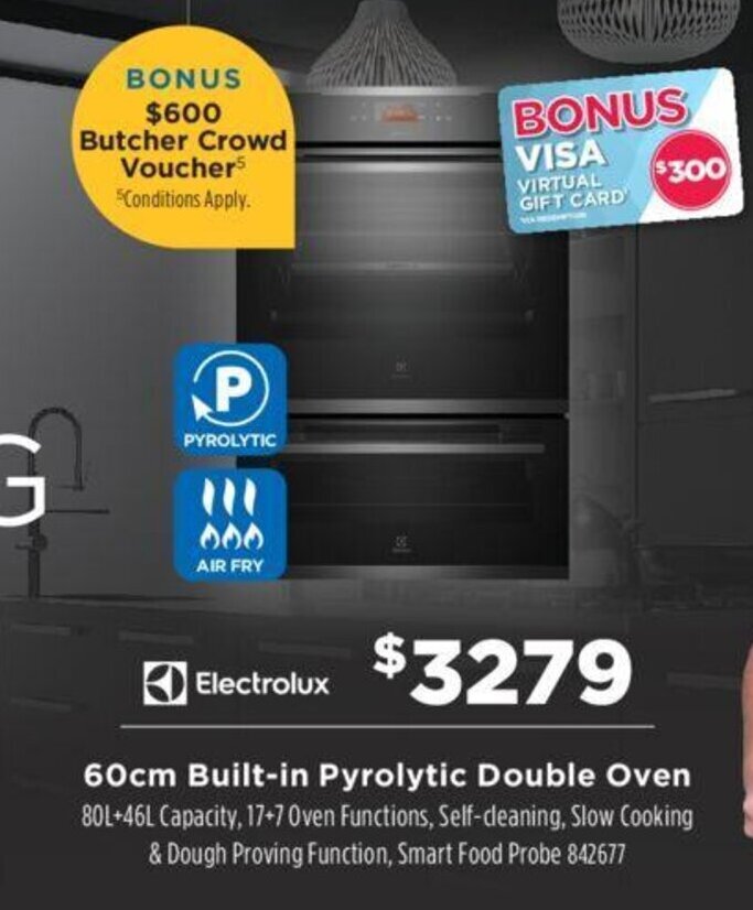60cm Builtin Pyrolytic Double Oven offer at Betta