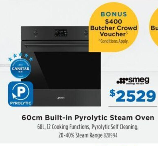 60cm Builtin Pyrolytic Steam Oven offer at Betta