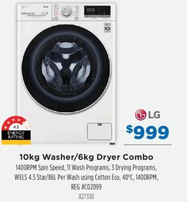 10kg Washer/6kg Dryer Combo offer at Betta