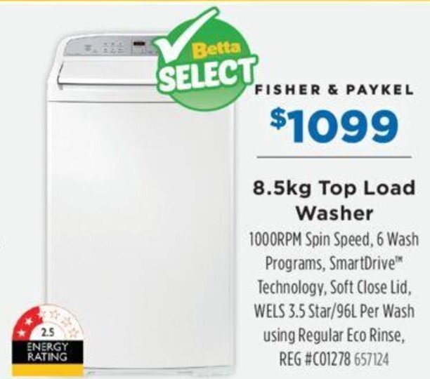 8.5kg Top Load Washer offer at Betta