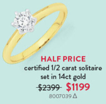 Goldmark certified 1/2 carat solitaire set in 14ct gold offer