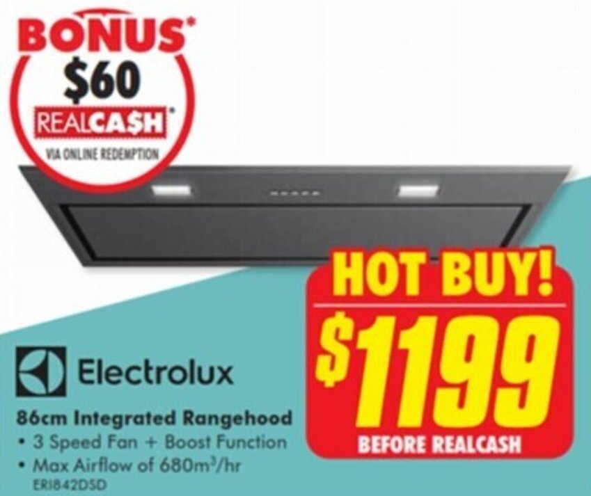 86cm Integrated Rangehood offer at The Good Guys