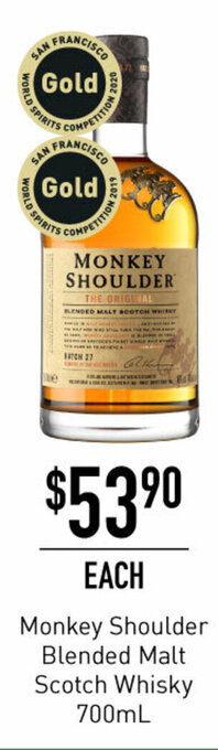 Dan Murphy's Monkey Shoulder Blended Malt Scotch Whisky 700mL offer