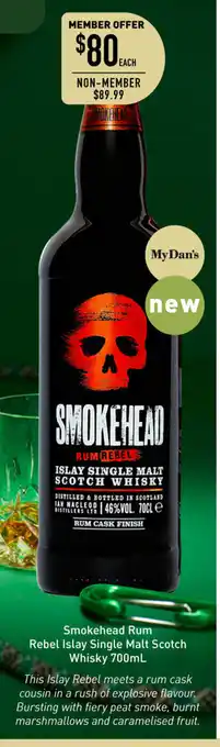 Dan Murphy's Smokehead Rum Rebel Islay Single Malt Scotch Whisky 700mL offer