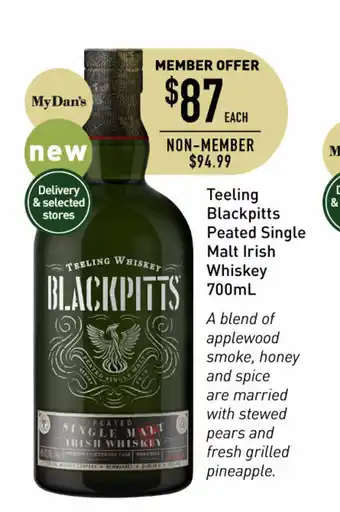 Dan Murphy's Teeling Blackpitts Peated Single Malt Irish Whiskey 700mL offer