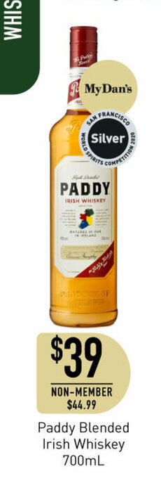 Paddy Blended Irish Whiskey 700mL