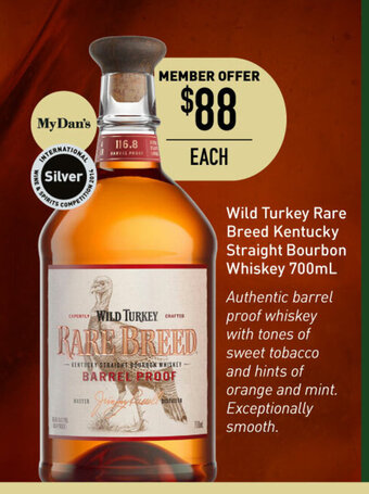 Dan Murphy's Wild Turkey Rare Breed Kentucky Straight Bourbon Whiskey 700ML offer
