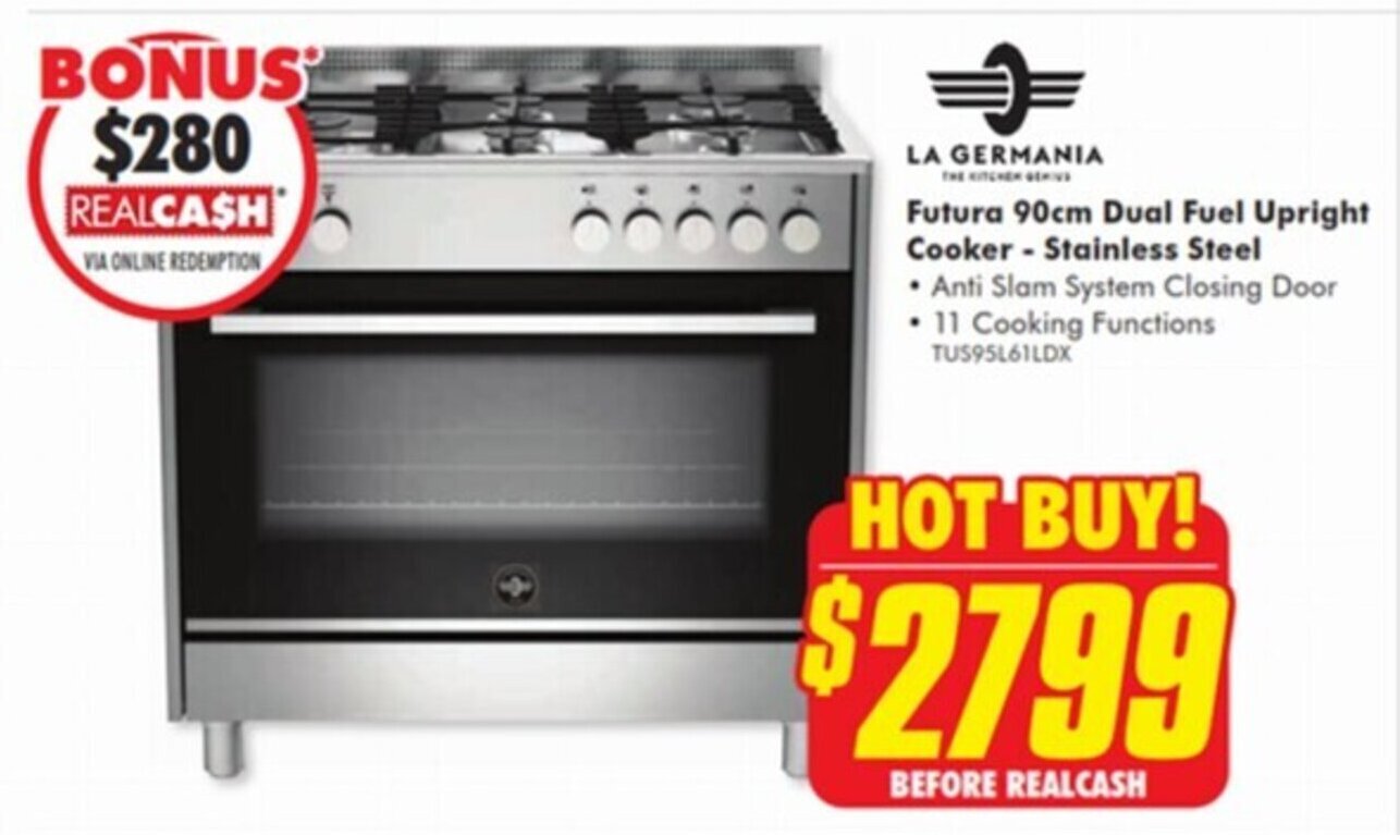 Futura 90cm Dual Fuel Upright Cooker Stainless Steel offer at The