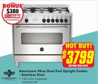 The Good Guys Americana 90cm Dual Fuel Upright Cooker - Stainless Steel offer