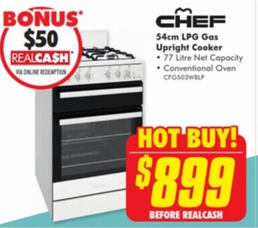 54cm LPG Gas Upright Cooker offer at The Good Guys