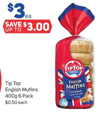 Foodland Tip Top English Muffins 400g 6 Pack offer