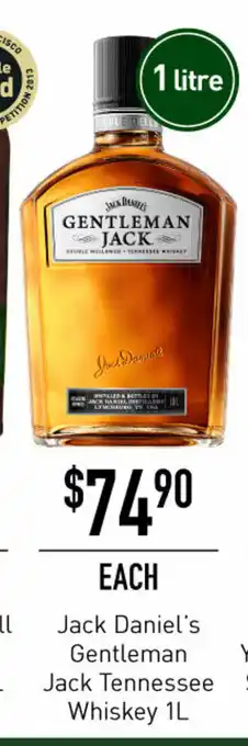 Jack Daniel's Gentleman Jack Tennessee Whiskey 1l