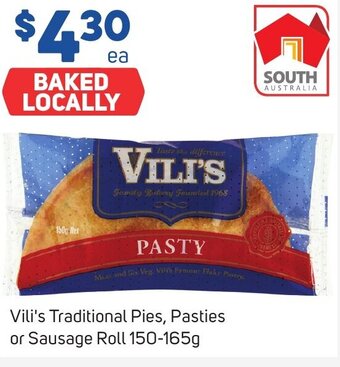 Foodland Vili's Traditional Pies, Pasties or Sausage Roll 150-165g offer