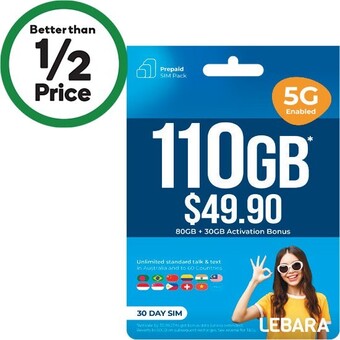 Woolworths Lebara $49.90 starter pack# offer
