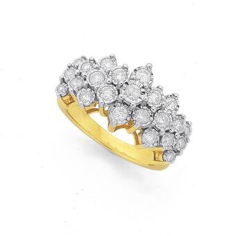 Prouds 9ct gold diamond large cluster band offer
