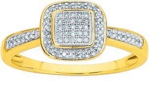 Prouds 9ct gold diamond cushion framed ring offer