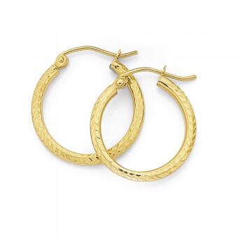 Prouds 9ct gold 2x15mm diamond-cut hoop earrings offer