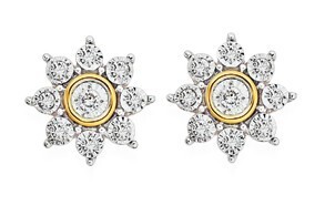 Prouds 9ct two tone gold diamond flower cluster stud earrings offer