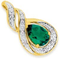 Prouds 9ct gold created emerald & diamond pendant offer