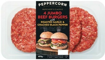 Woolworths Peppercorn Butcher’s Classic Jumbo Beef Burgers 600g Pk 4 offer