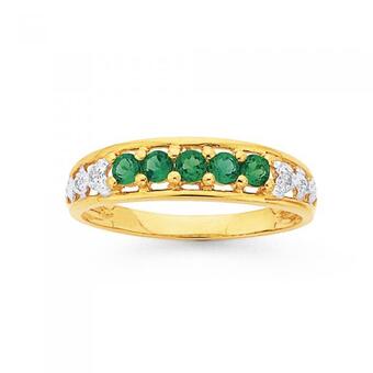 Prouds 9ct gold created emerald & diamond ring offer