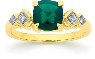 Prouds 9ct gold created emerald & diamond ring offer