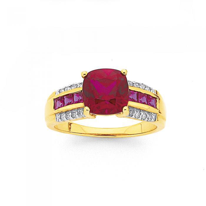 9ct gold created ruby and diamond ring offer at Prouds