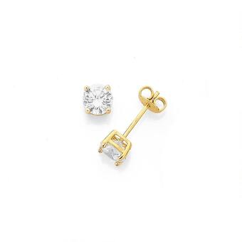 Prouds 9ct gold cubic zirconia round stud earrings offer