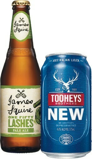 James Squire 150 Lashes Pale Ale Bottles 24x345ml OR Tooheys New Block 30x375ml Cans