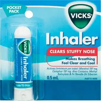 Woolworths Vicks Nasal Decongestant Inhaler for Blocked Nose Relief 0.5ml^ offer
