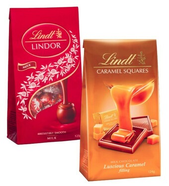 Coles Lindt Lindor Bag 123g-125g or Caramel Squares 124g offer