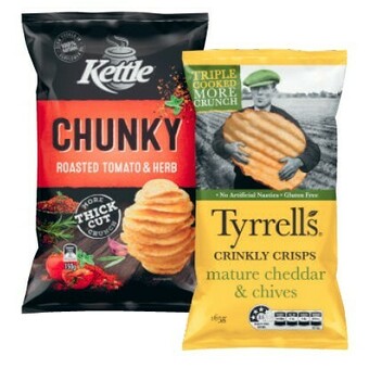 Coles Tyrrells Crisps 165g or Kettle Chunky Potato Chips 150g offer