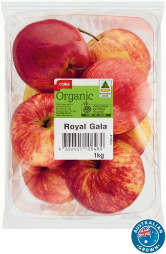 Coles Coles Organic Australian Royal Gala Apples 1kg Pack offer