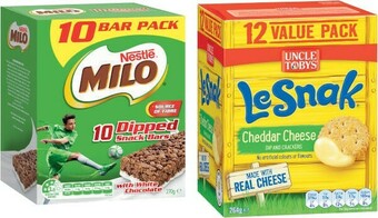 Coles Nestlé Milo Bars Value Pack 270g or Uncle Tobys Le Snak Value Pack 264g offer