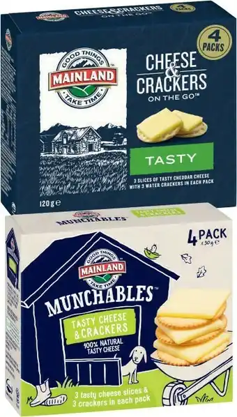 Coles Mainland Muchables or On the Go Cheese & Crackers 4 Pack 96g-120g offer