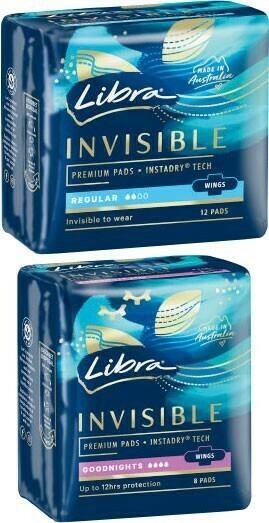 Coles Libra Invisible Pads with Wings 8 Pack-12 Pack offer