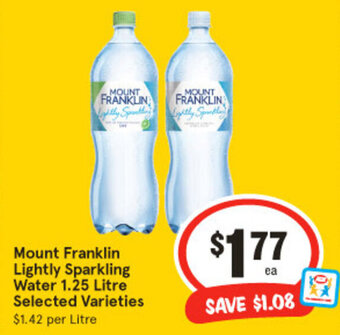 IGA Mount Franklin Lightly Sparkling Water 1.25 Litre Selected Varieties offer