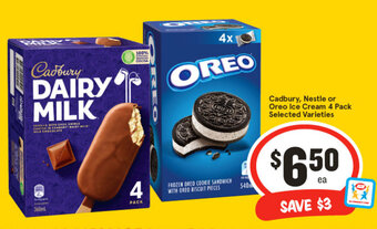 IGA Cadbury, Nestle or Oreo Ice Cream 4 Pack Selected Varieties offer