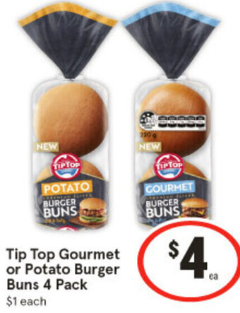 IGA Tip Top Gourmet or Potato Burger Buns 4 Pack offer