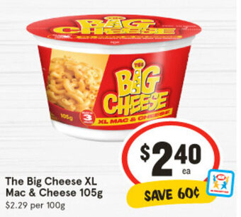 IGA The Big Cheese XL Mac & Cheese 105g offer